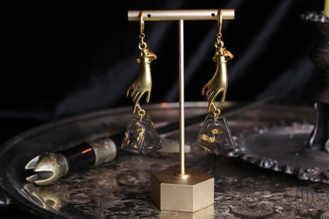 Gold Hand & Gold Leaf Tarot Card Earrings