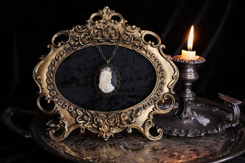 Skeleton Cameo With Mermaid Crown Necklace