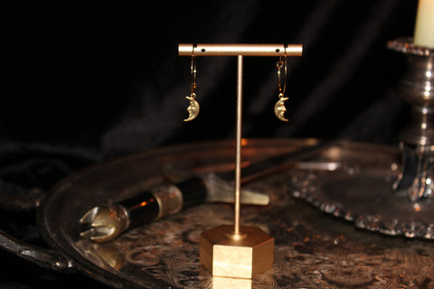 Tiny Brass Moon Hoops