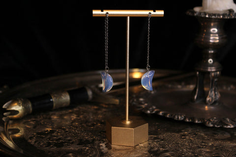Opalite Moon Threader Earrings (Translucent)
