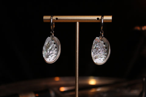 Abalone Shell Silver Huggie Hoop Earrings