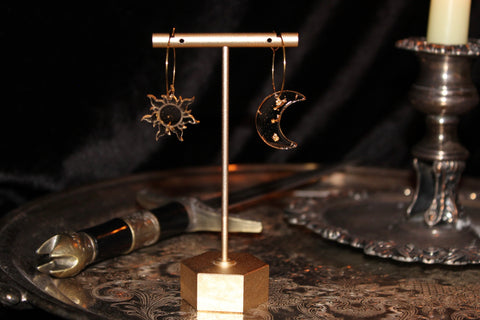 Gold Leaf Sun And Moon Hoops