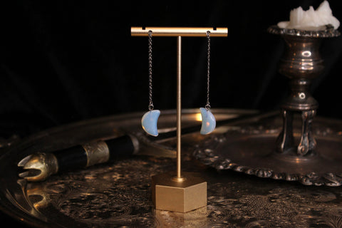 Opalite Moon Threader Earrings (Opaque)