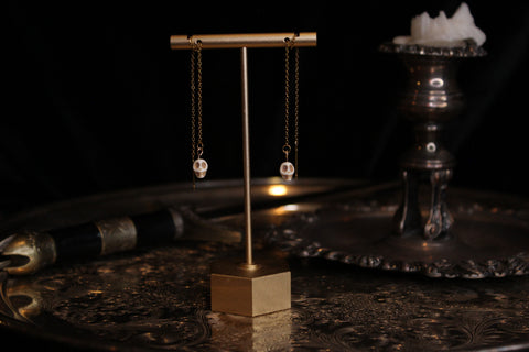Tiny Howlite Skull Gold Threader Earrings
