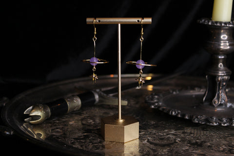 Gold Wire Amethyst Saturn Earrings
