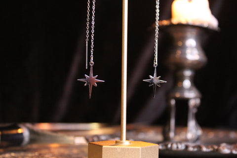 Silver Eight Point Star Threader Earrings