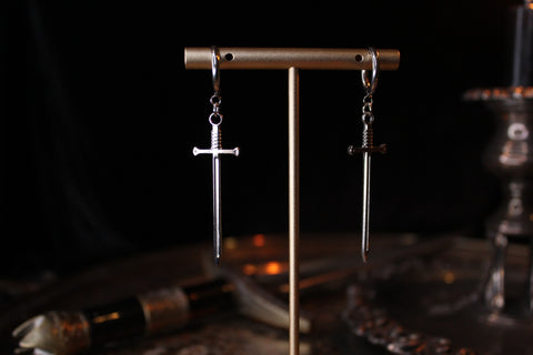 Silver Mini Sword Huggie Hoop Earrings
