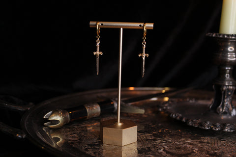 Gold Elven Dagger Huggie Hoop Earrings