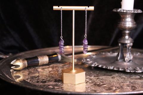 Silver Wire Wrapped Amethyst Threader Earrings