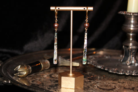Abalone Charm and Pearl Gold Huggie Hoop Earrings