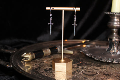 Silver Elven Dagger Huggie Hoop Earrings