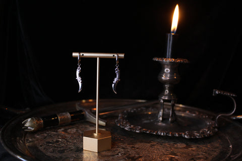 Silver Curved Knife Huggie Hoop Earrings