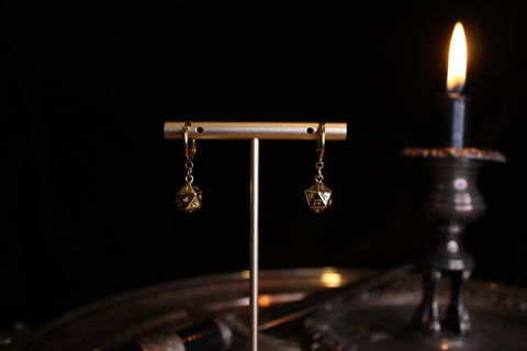 Gold D20 Huggie Hoop Earrings