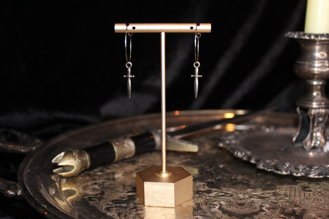 Silver Tiny Dagger Hoop Earrings