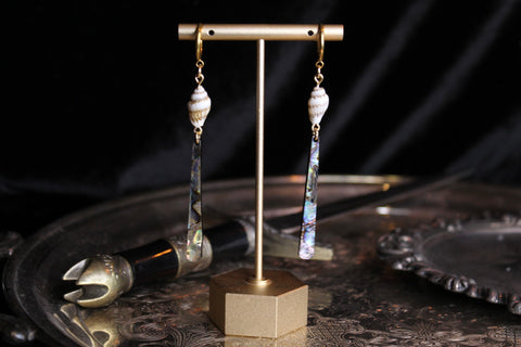 Abalone Charm and Shell Gold Huggie Hoop Earrings