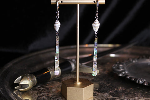 Abalone Charm and Shell Silver Huggie Hoop Earrings