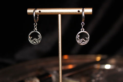 Mermaid Charm Silver Huggie Hoop Earrings