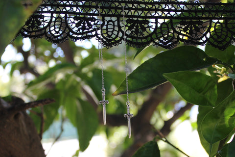 Silver Mini Elven Dagger Threader Earrings