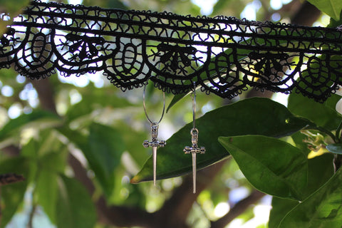 Silver Mini Dagger Hoop Earrings