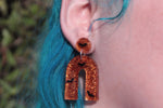 Orange Glitter and Bats Resin Earrings