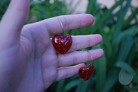 Roxanne Red Glitter Heart Hoop Earrings