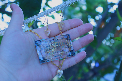 Gold Leaf Ouija Board Necklace and Earring Set