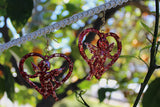 Red Glitter and Gold Leaf Cupid Heart Earrings