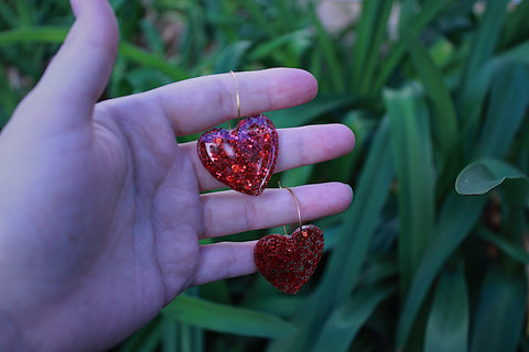 Roxanne Red Big Glitter Heart Earrings