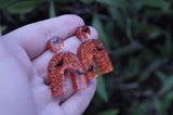 Orange Glitter and Bats Resin Earrings