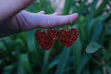 Roxanne Red Big Glitter Heart Earrings