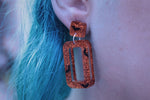 Orange Glitter and Bats Resin Earrings