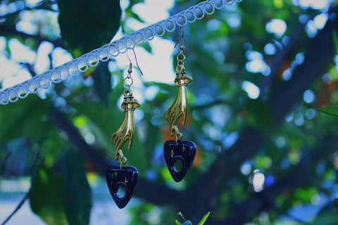 Celestial Blue and Gold Hand & Planchette Earrings