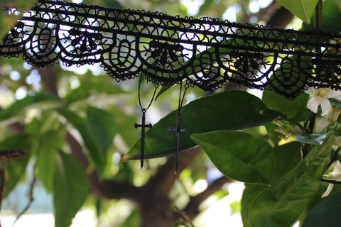 Black Mini Sword Hoop Earrings