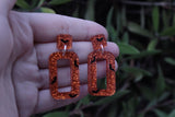 Orange Glitter and Bats Resin Earrings