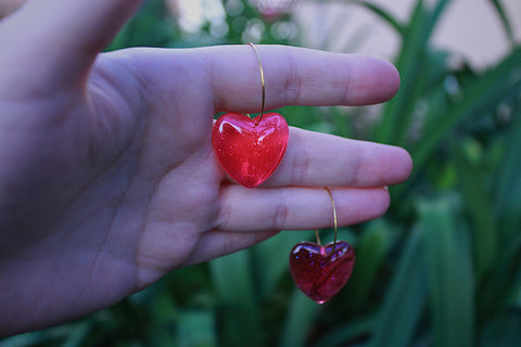 Candy Pink Heart Hoop Earrings