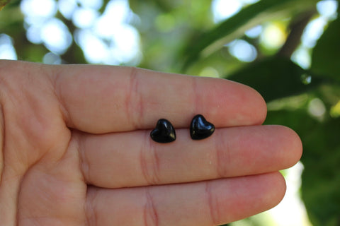 Black Tiny Heart Studs