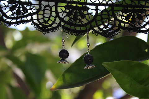 Lava Rock Mini Sphere Earrings With Silver Stand