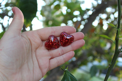 Glitter Heart Stud Earrings