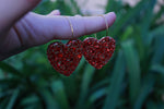 Roxanne Red Big Glitter Heart Earrings