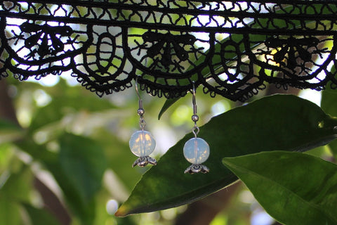 Opalite Mini Sphere Earrings With Silver Stand