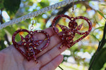 Red Glitter and Gold Leaf Cupid Heart Earrings