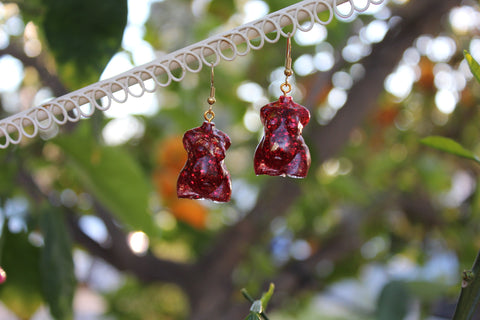 Thicc Plus Size Gold Leaf And Red Glitter Goddess Earrings