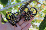 Black and Gold Leaf Cupid Heart Earrings