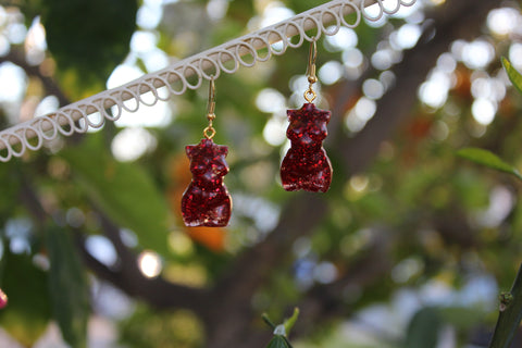 Plus Size Gold Leaf And Red Glitter Goddess Earrings