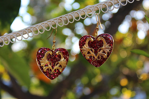 Filigree Glitter Heart Earrings